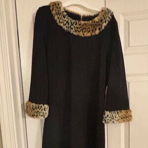 EUC Julie Brown NYC Emme Dress with Leopard Faux Fur 3/4 sleeves, size L Large